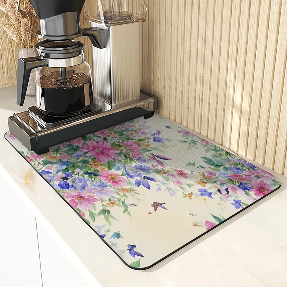 Absorbent Tableware Dish Drying Mats Plant Flower Desk Drain Pad Heat Resistant Counter  Mat Non-slip Draining Placemat Kitchen