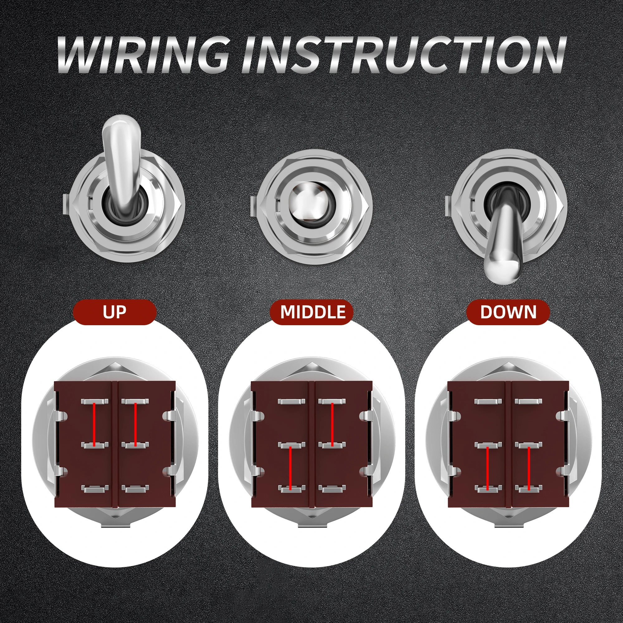 DaierTek 3 Way Toggle Switch Guitar ON/ON/ON 6 Pin 3 Position Guitar Pickup Slector Toggle Switch DPDT with Red and Black Tips