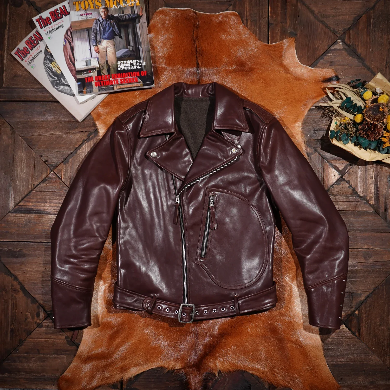 Blunt Razor Classic Replica Labare Cowhide Biker Slash Leather Jacket Men's Short Jacket American Vintage Leather