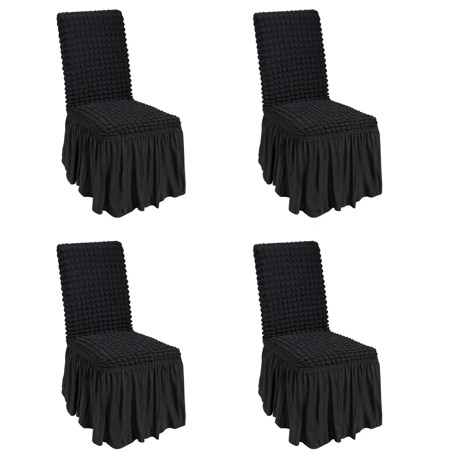 VEVOR 4 fundas para sillas plegables de LICRA elástica negra, funda para silla ajustable Universal con falda, fundas protectoras extraíbles