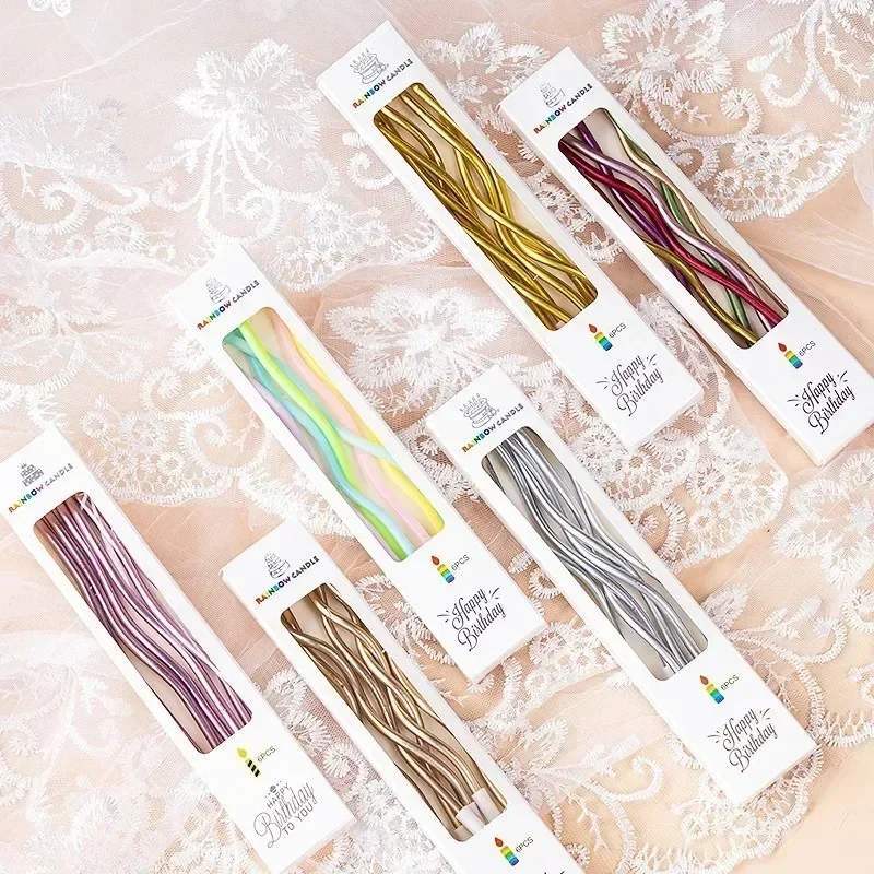 6Pcs Twisty Long Curving Birthday Candles Cake Cupcake Topper Wedding Anniversary Festival Decorations Party Supplies