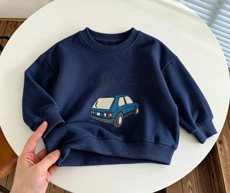Small Toddler Crew Neck Sweatshirt Car Print Soft Cotton Casual Pullover Tops For Toddlers Popular Sport Casual Wear Home Cloth