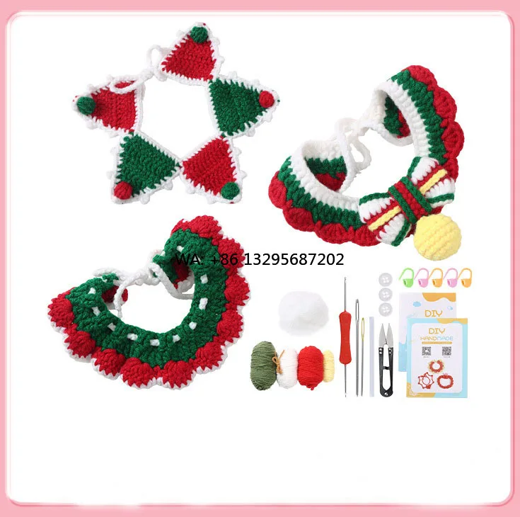 

Hot Sale Custom Crochet Christmas Costume Hand-woven Material Set Pet Bib Knitting Crochet Kit for Beginners Adults Kids