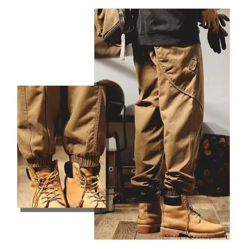 American Cargo Pants Men Trouser Autumn New Outdoor Tactical Casual Baggy Pants Elastic Waist Pocket Streetwear Vintage Military