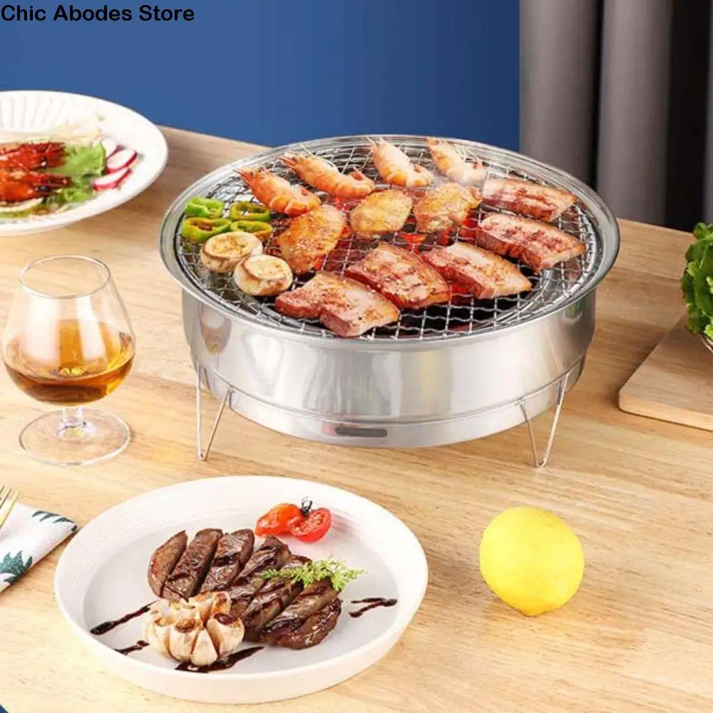 

Rotisserie Stainless Steel Charcoal Grilling Oven Detachable Korean Carbon Grill Pan Silver Tea Stove Picnic