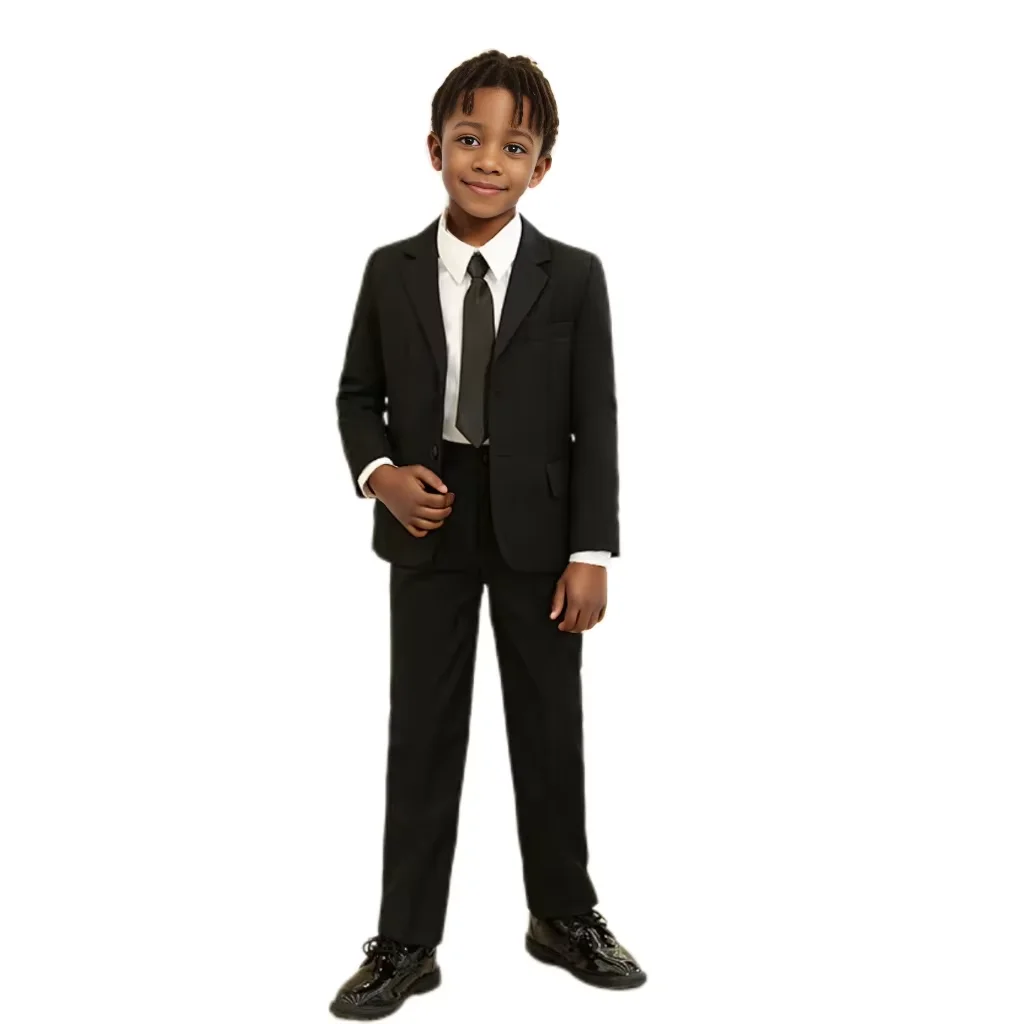 

Boys' Black Suit Set Slim Fit Jacket Male Formal Dress For Ages 3-16 British Style Host Performance Costume Piano Fashion