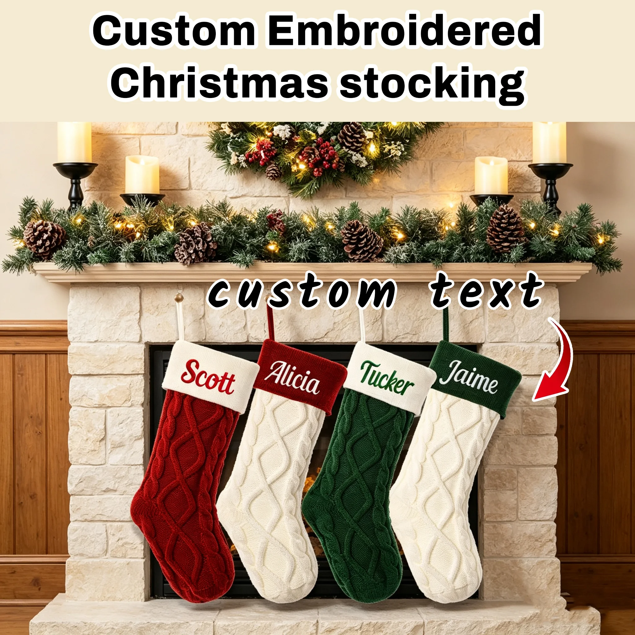 Embroidery Xmas - Kaus Kaki Natal Rajutan Kabel Bordir