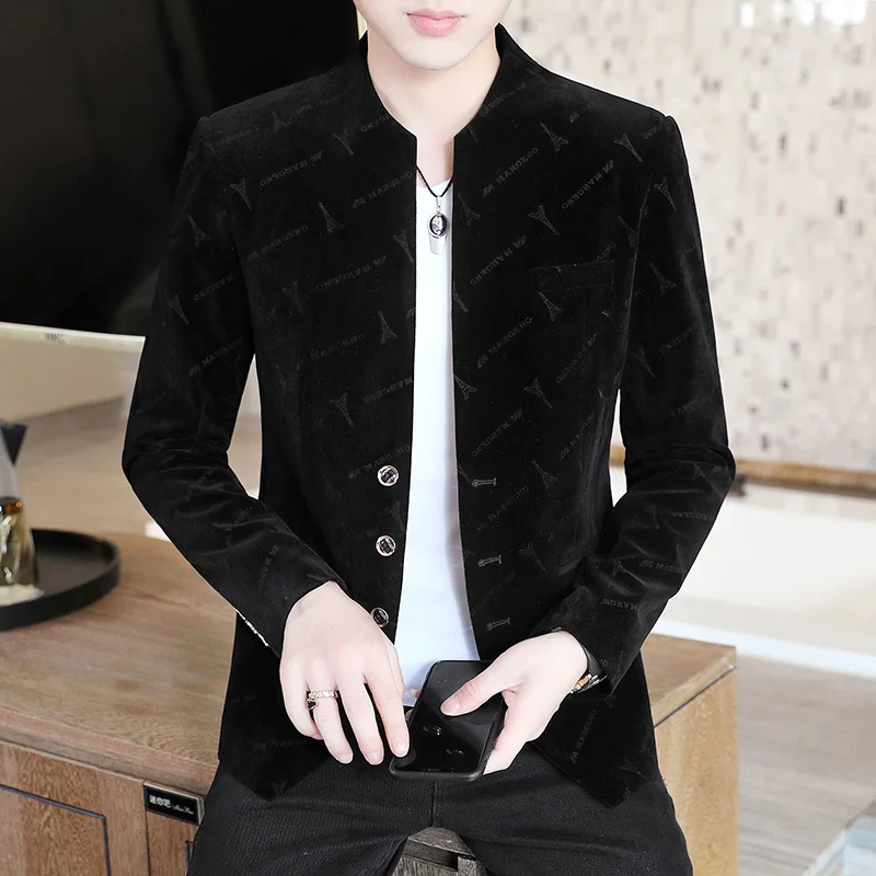 

Новая мужская повседневная бархатная куртка в китайском стиле, модная корейская версия, весна-осень, лучший бренд, высокая чувствительность, подставка-стойка, полиэстер...