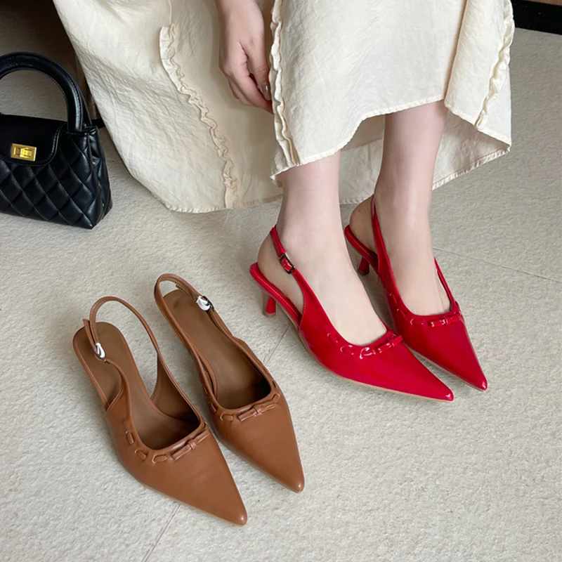 

SUOJIALUN 2026 Spring New Brand Women Sandal Fashion Pointed Toe Slip On Slingback Shoes Thin Low Heel Ladies Elegant Pumps Shoe