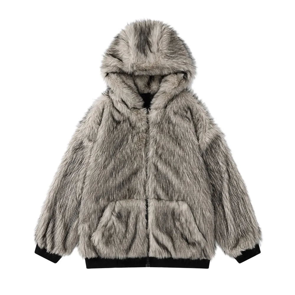 Reversible Cotton-Padded Winter Coat, European and American Style, Warm and Cold-proof, Faux Fur Hooded Jacket