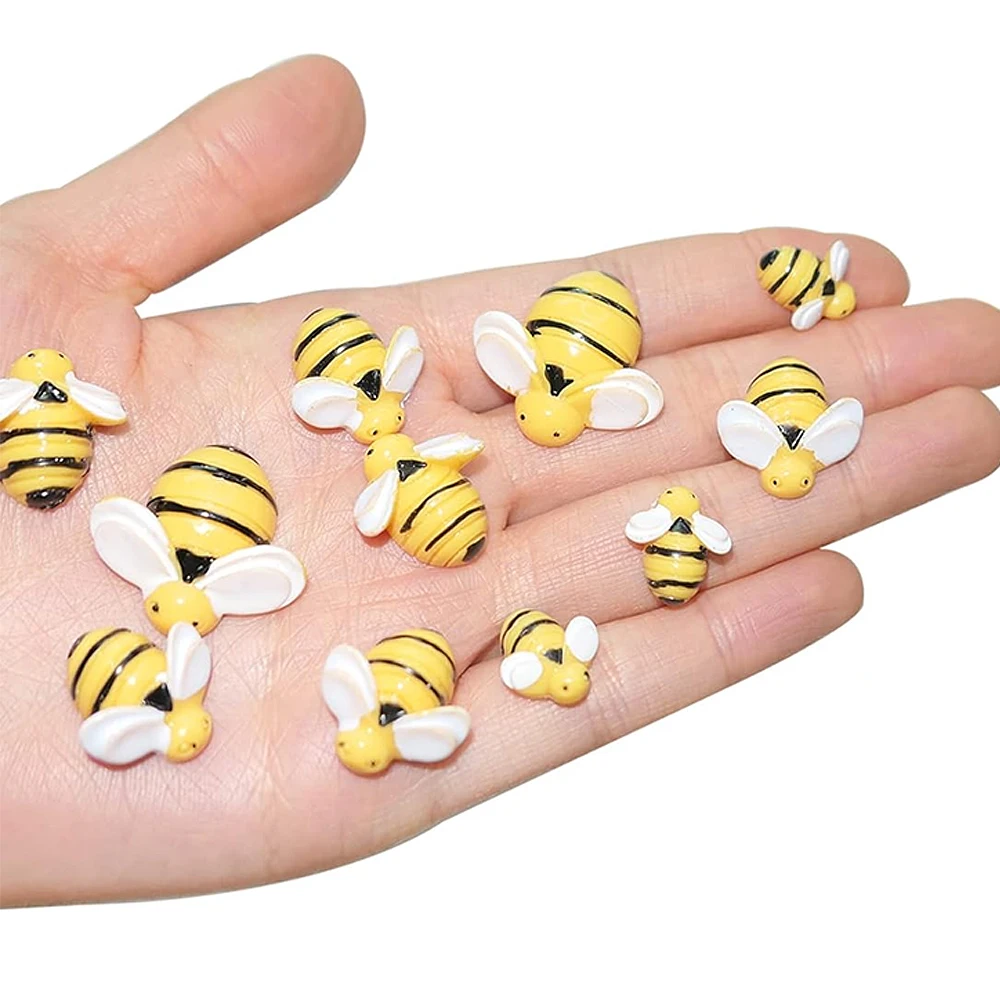 10/20pcs Small Resin Bee Miniatures, Cute Fairy Garden Ornament, for Embellishments and Bee Themed DIY Craft Decoration, 3 Sizes