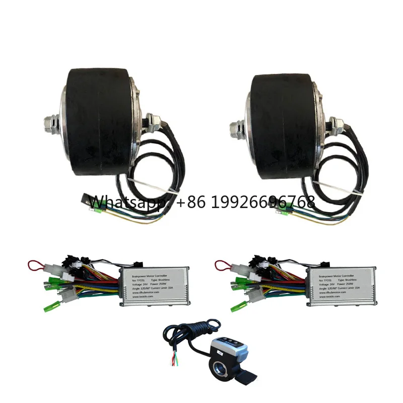 

Комплект из 2 бесщеточных электродвигателей-редукторов для колес 5 дюймов с низкой скоростью вращения, 2 контроллера, 1 курок-регулятор скорости, 24В/36В 250Вт