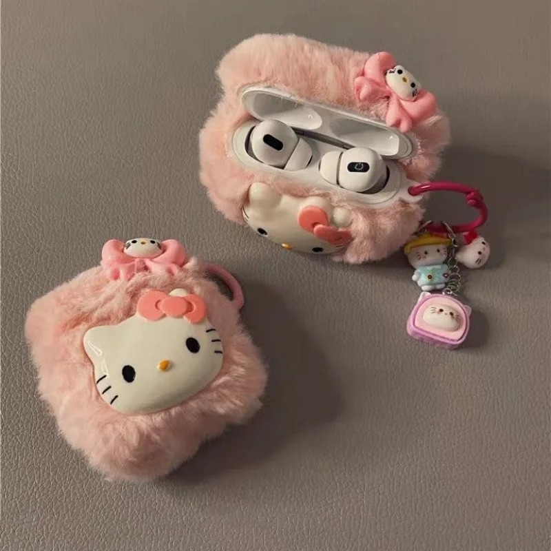 Hello Kitty Pink Plush Earphone Cover for Airpods 1/2/3/4 Case Sanrio Cartoon Airpods Pro 1/2 Case Birthday Gifts