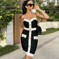 Fashion Casual Black Color Bandage Suit Sexy Sleeveless Mini Tops + Bodycon Skirts