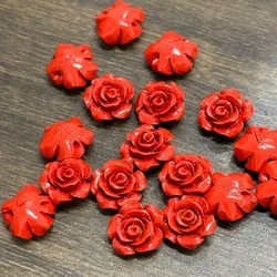 10pc Fashion Cinnabar Jade Rose Flower beads DIY Earrings Bracelets Jewellery Chinese Healing Women Man Luck Gift Sweater Chain