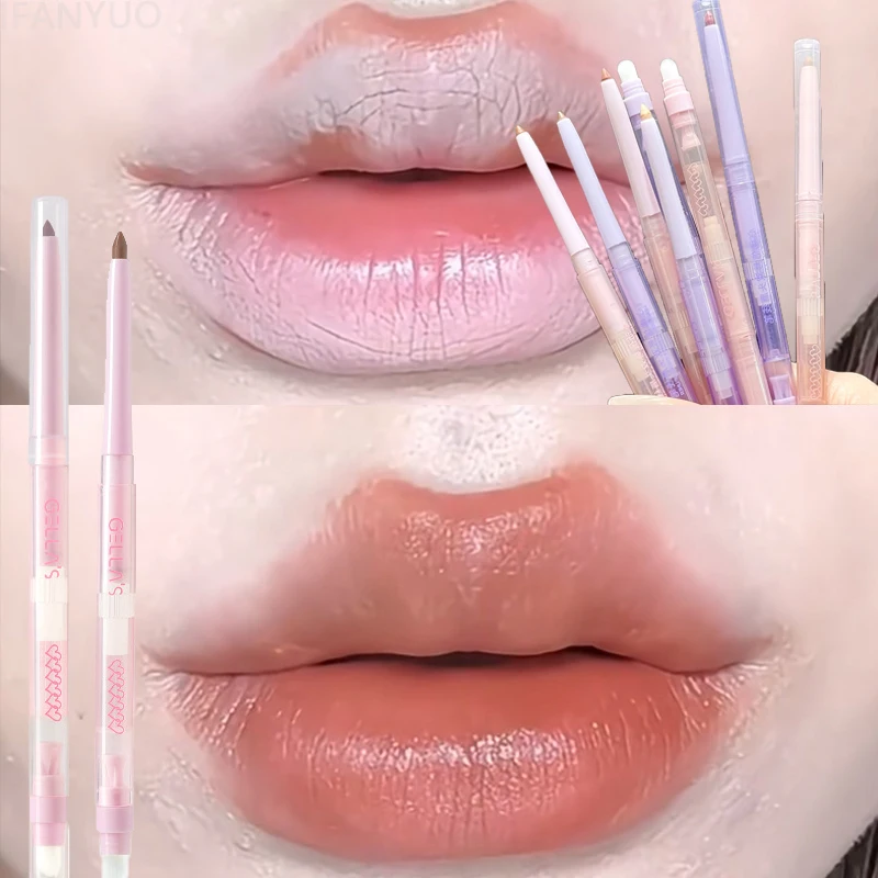 Dubbelkoppige Lip Liner Potlood Waterdichte Matte Lippenstift Contour Make-up Perzik Roze Multifunctionele Lipliner Potlood Lippen Cosmetisch