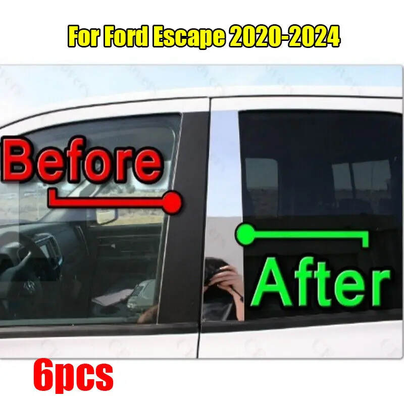 6PCS Set Chrome Pillar Trim Door Cover Mirrored Post For Ford Escape 2020-2024
