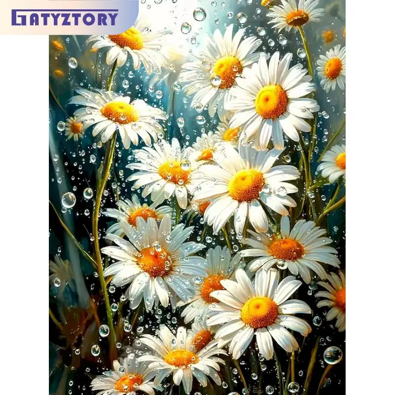 

GATYZTORY Painting By Number Daisy Flower Kits Handpainted Picture By Number White Flower Drawing On Canvas Home DIY Gift