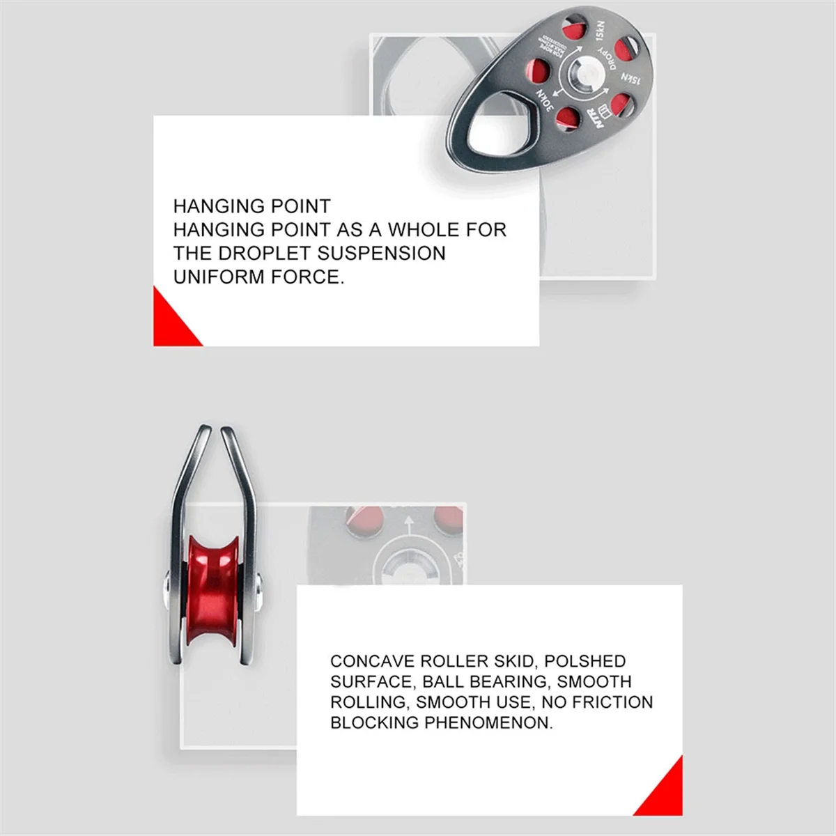 ABME Rock Climbing Pulley Aluminum Alloy 22KN Light-Weight Portable Heavy Duty Single Fixed Swing Pulley Gray&Red