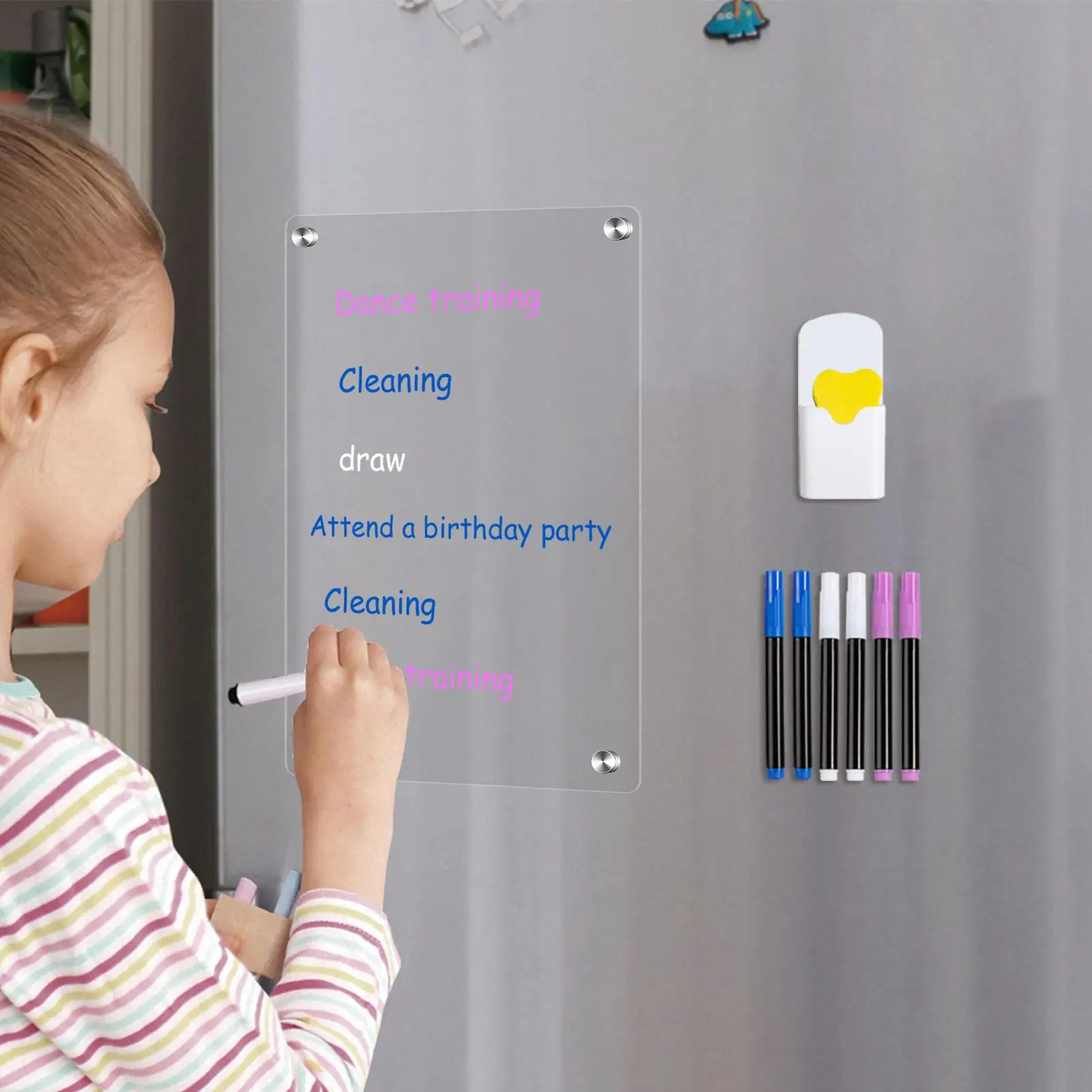 Acrylic Magnetic Board For Fridge Blank Calendar Memo Board Dry Erase Calendar 6 Markers & Eraser To-do List Message Plan Remind