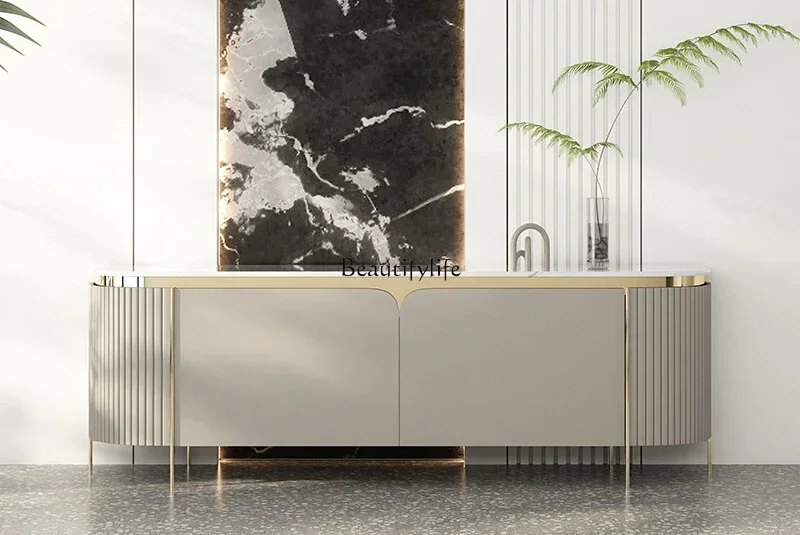 

4*Italian minimalist marble TV cabinet modern light luxury solid wood TV cabinet high