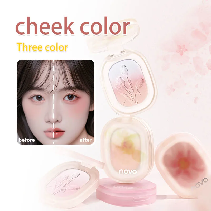 Blush gradiente multicolorido, paleta de blush vibrante, cores leves e misturáveis, três cores estão disponíveis, cosméticos faciais