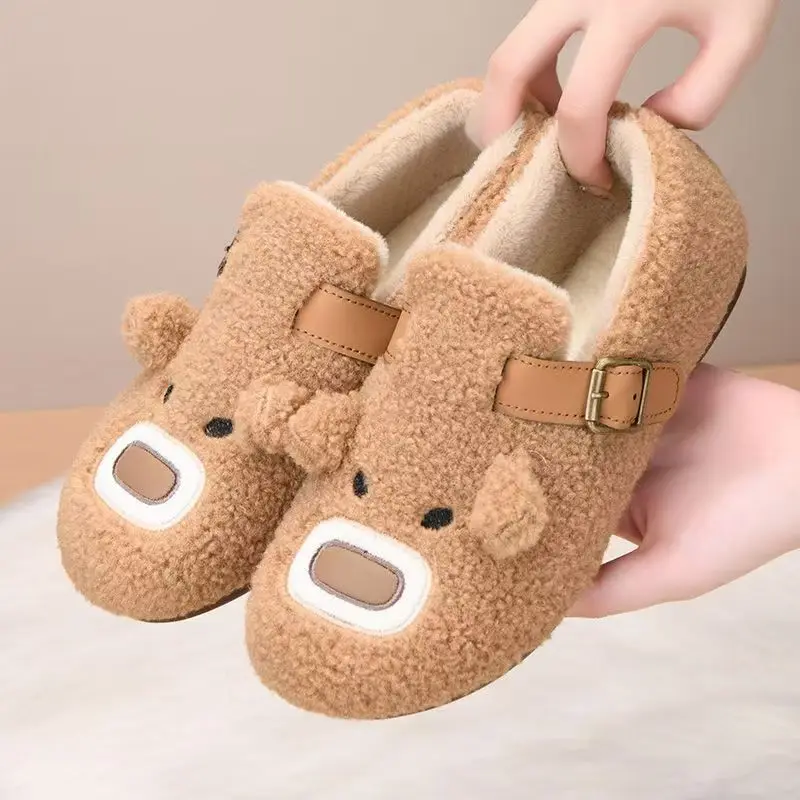 

Winter New Women Low Top Cartoon Cotton Shoes Flat sole Non Slip Round Toe Slip On Plush Keep Warm Lightweight Fluffy Shoes