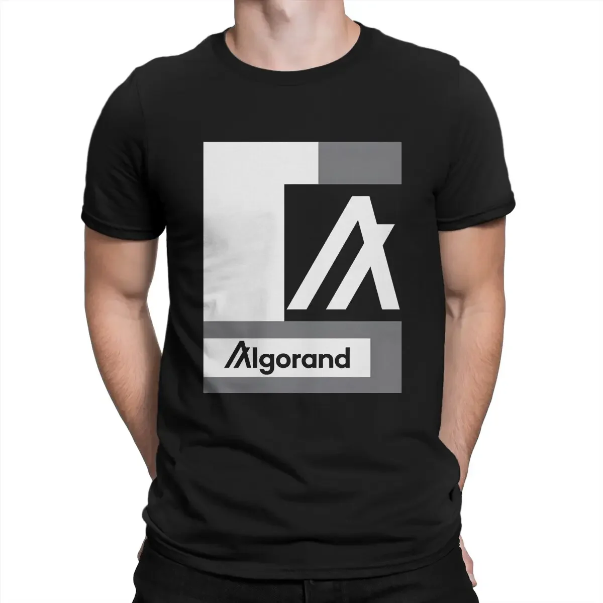 Grey White Geometric T-Shirt for Men Algorand Technologies Leisure 100% Cotton Tee Shirt O Neck Short Sleeve T Shirts Gift Idea