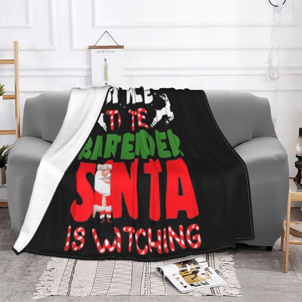 Top Christmas Be Nice To The Bartender Santa Is Watching Surprise Cheap Price Homme Loose Throw Blanket