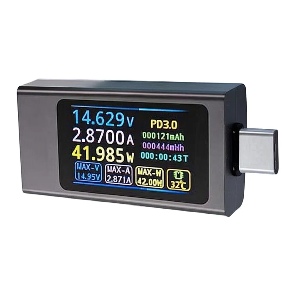 Home Use Voltage Ammeter Real-time Monitoring 12A High Current 240W Cable Test Aluminum Shell Dustproof Design