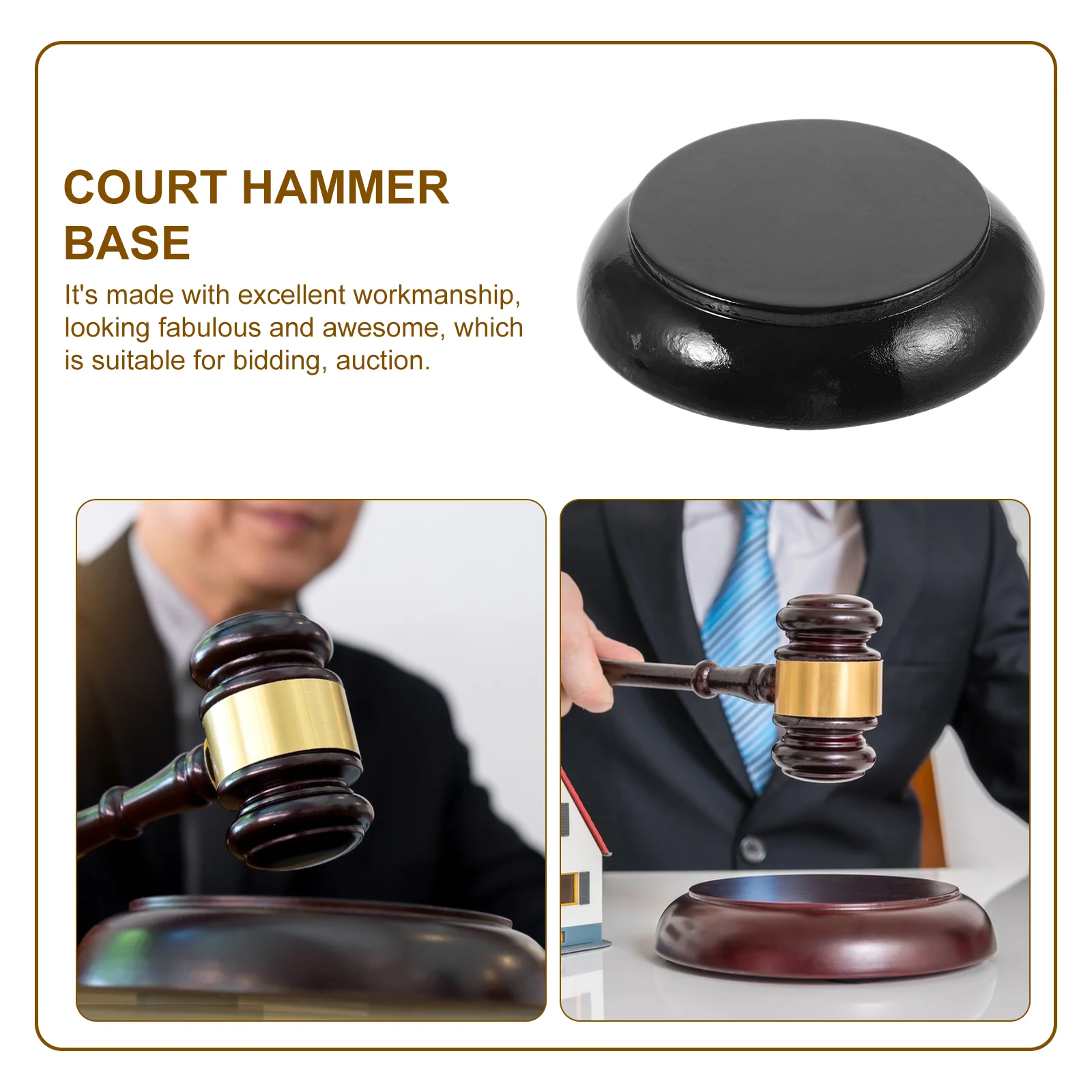 Court Accessory Auction Hammer Lawyer Wood Gavel Base Justice Costume Accessorie