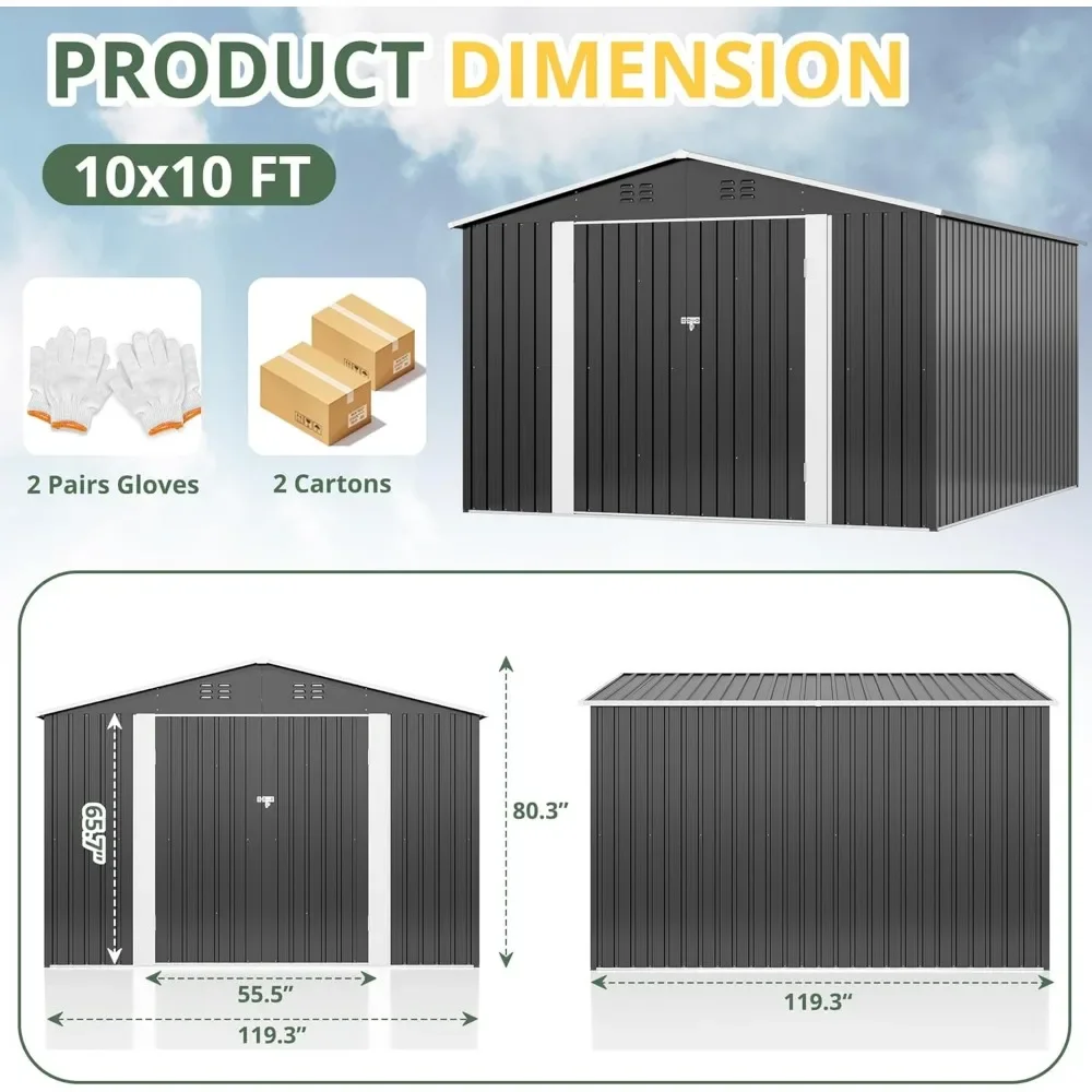 Galpão grande do armazenamento do jardim do metal com estrutura atualizada do quadro e portas lockable, ferramenta exterior Shds para o quintal