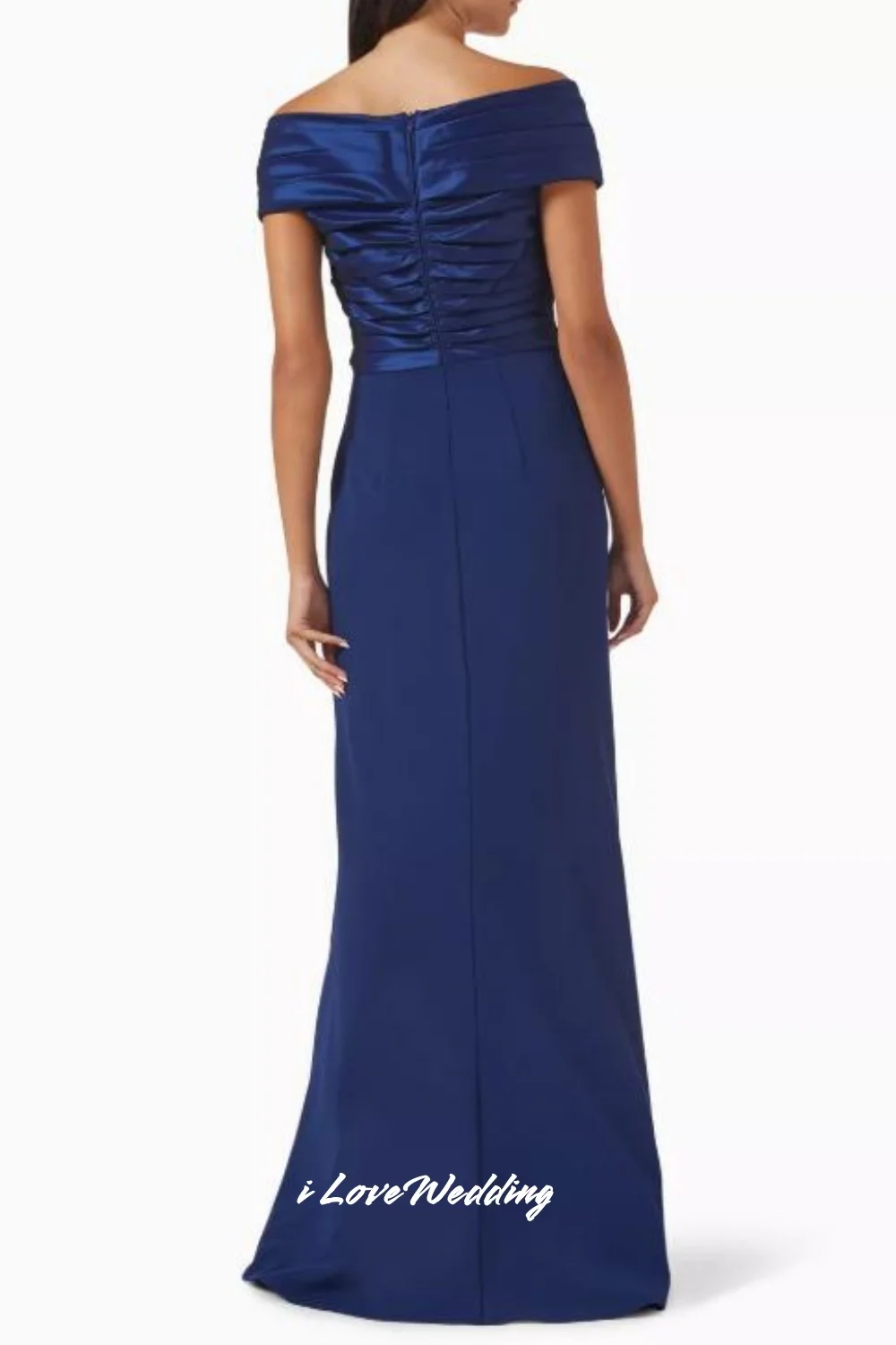 Navy Blue Off the Shoulder Evening Dresses 2025 Satin V-neck Pleated Mermaid Split Floor-Length Wedding Gue St Dress Customized