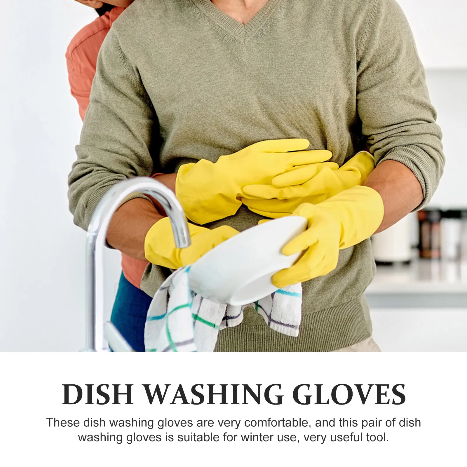 3Pairs Latex Dishwashing Gloves Comfortable Cleaning Mitts for Winter Use Water Resistant Extended Cuffs Home Restaurant Gloves