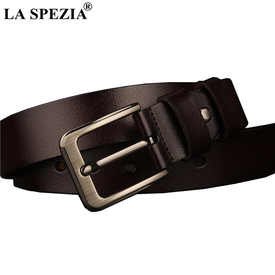 LA SPEZIA البني الرجال حزام 160 سنتيمتر حجم كبير حزام جلد طبيعي حجم كبير دبوس مشبك أسود كلاسيكي الذكور حزام جلد البقر للسراويل #4
