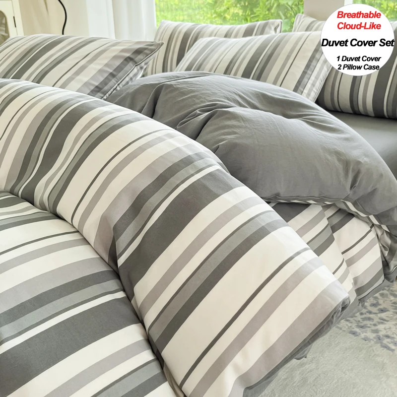 Breathable Soft Duvet Cover Set Bedding Set with 2 Pillowcases, Cloud-Like Feel, Zipper Closure, All-Season Use & Easy Care