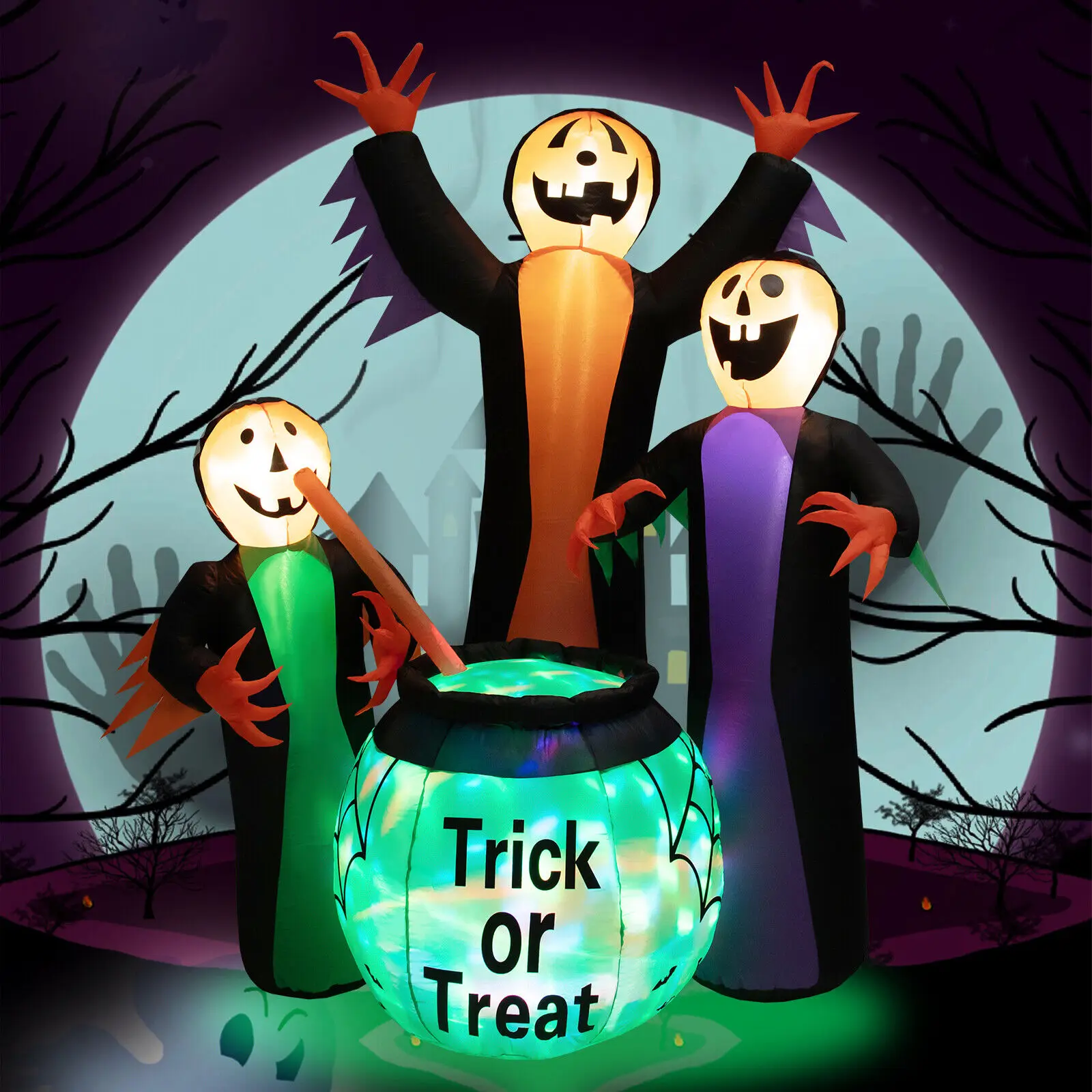 

Costway 8FT Inflatable Halloween Witches Holding Cauldron Yard Decor w/ Colorful Lights