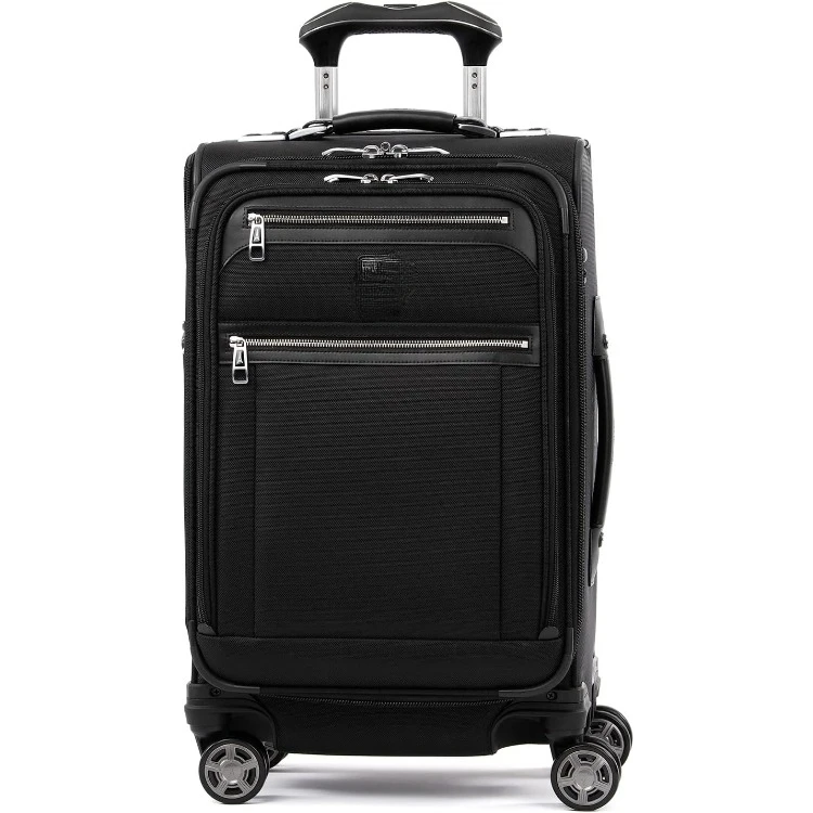 Platinum Elite Softside Expandable Carry on Luggage, 8 Wheel Spinner Suitcase, USB Port, Suiter, Men and Women, Shadow Black