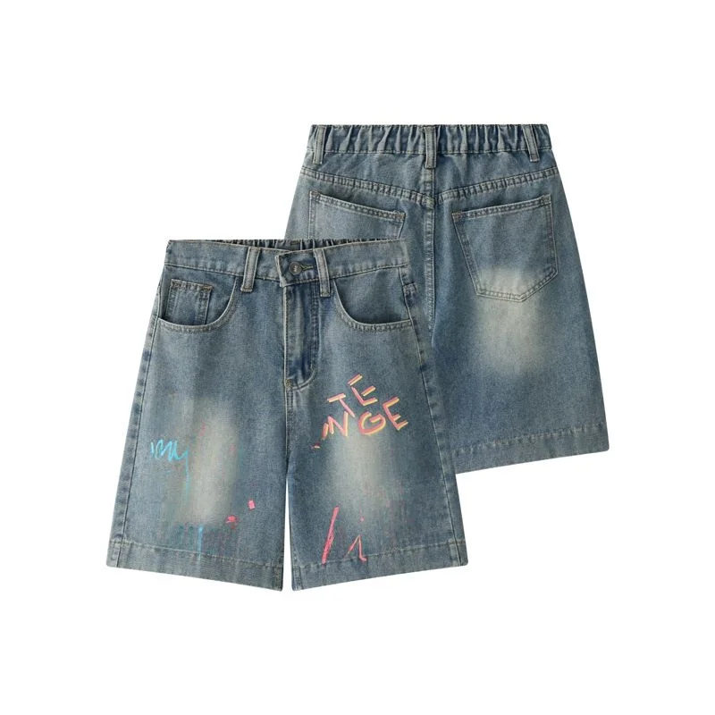 

Loose Wide Leg Five-Point orts Women's Summer New American Retro fiti Jeans mid Waist Straight Cut Pants ort orts