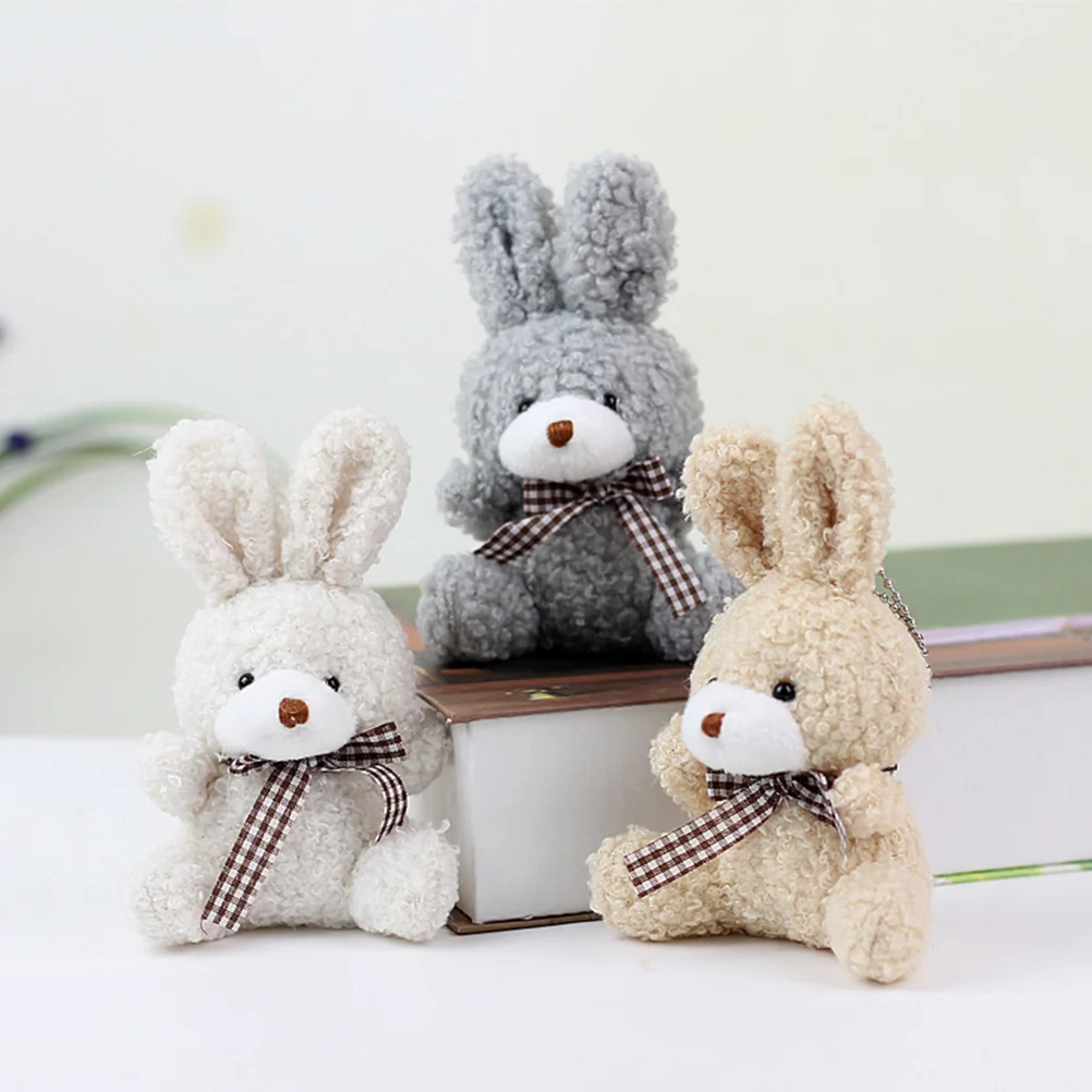 12 ชิ้นกระต่ายพวงกุญแจกระเป๋า Charm Fluffy แหวนผู้หญิง Mini จี้ตุ๊กตากระต่ายโลหะ Pp Cotton Plush