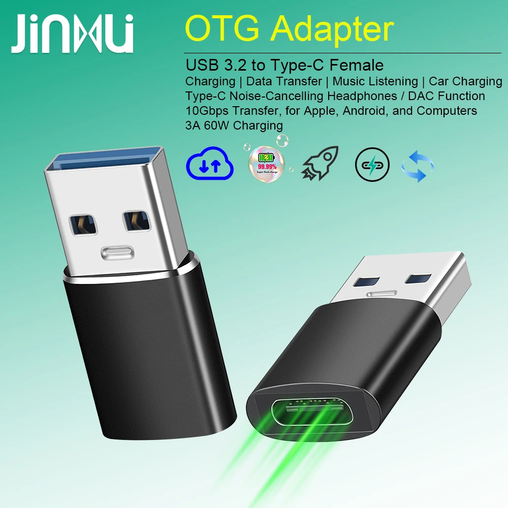 JINMUXI USB 3.2 To Type C OTG Adapter 3A 60W Fast Charging 10Gpbs Data transfer For Android Huawei iPhone16/17 Samsung MacBook