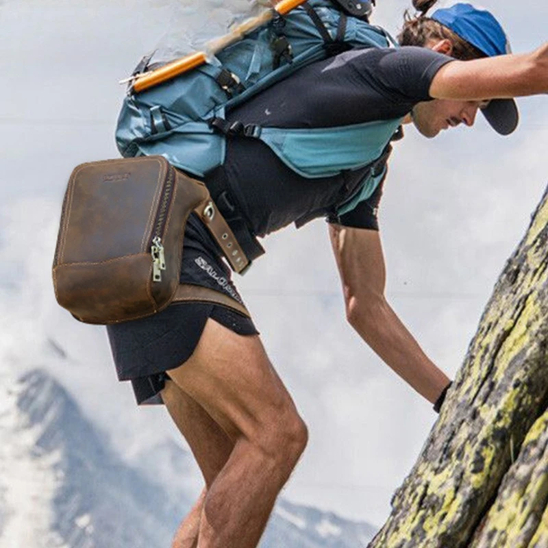 Waist Pack Retro Leather Men's Bag Outdoor Hiking Chest Bag Multifunctional Genuine Leather Motorcycle Bag Men Retro