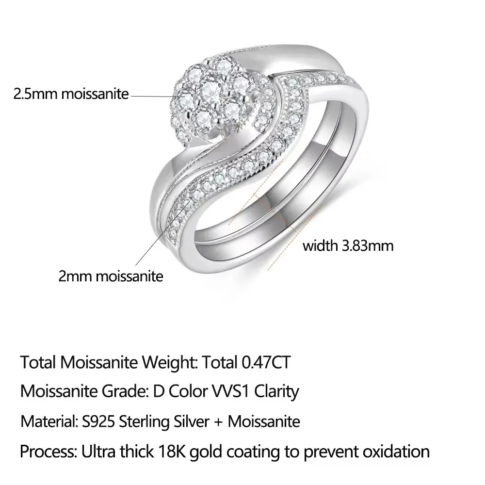 LinkerLove Moissanite Wedding Band for Women S925 Sterling Silver Twist Swirl Design Stackable Ring Guard Enhancer Band Jewelry