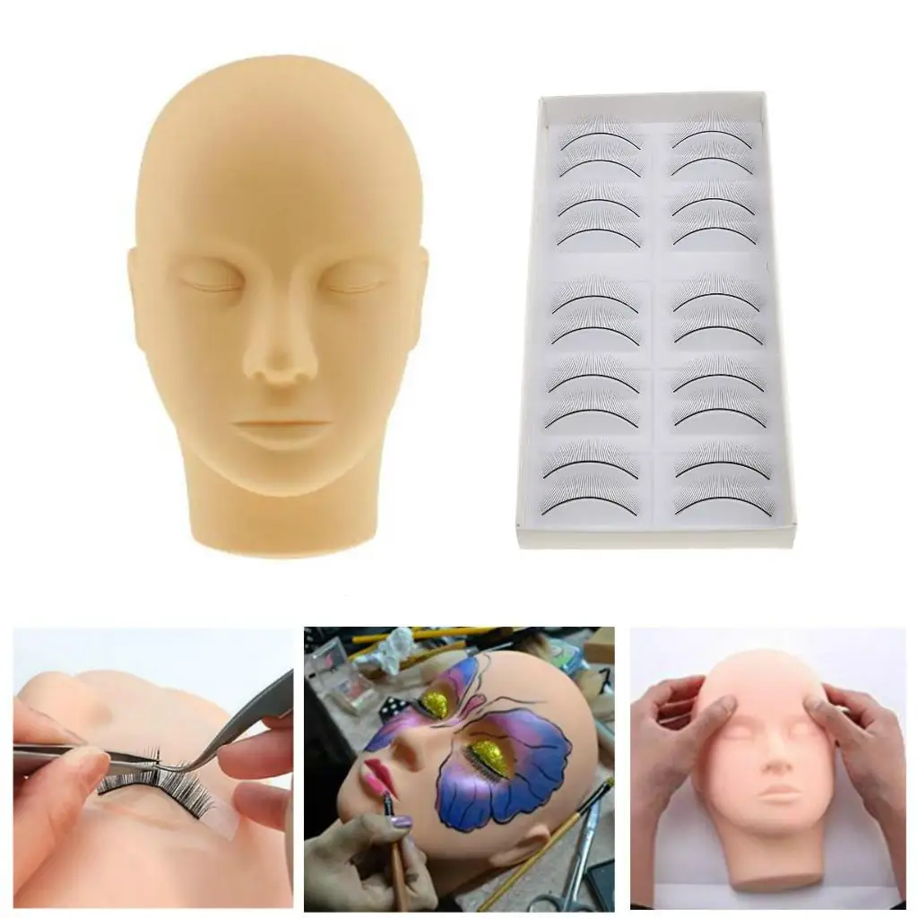 Tête de beurre de cosmétologie en silicone professionnel, pour le maquillage, avec 10 paires de cils d'entraînement