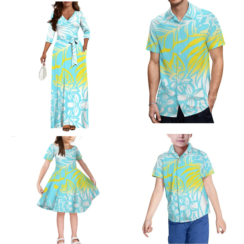 Samoan Family Party Clothing Polynesian Mother Daughter Dress Father Son Shirt Custom New Women'S Long Dress Autumn Long Sleeves