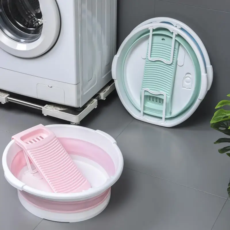 52cm Foldable Washtub With Washboard Laundry Kit Plastic Folding Laundry Tub Enlarge Thicken Bathroom Wash Bucket with soap box