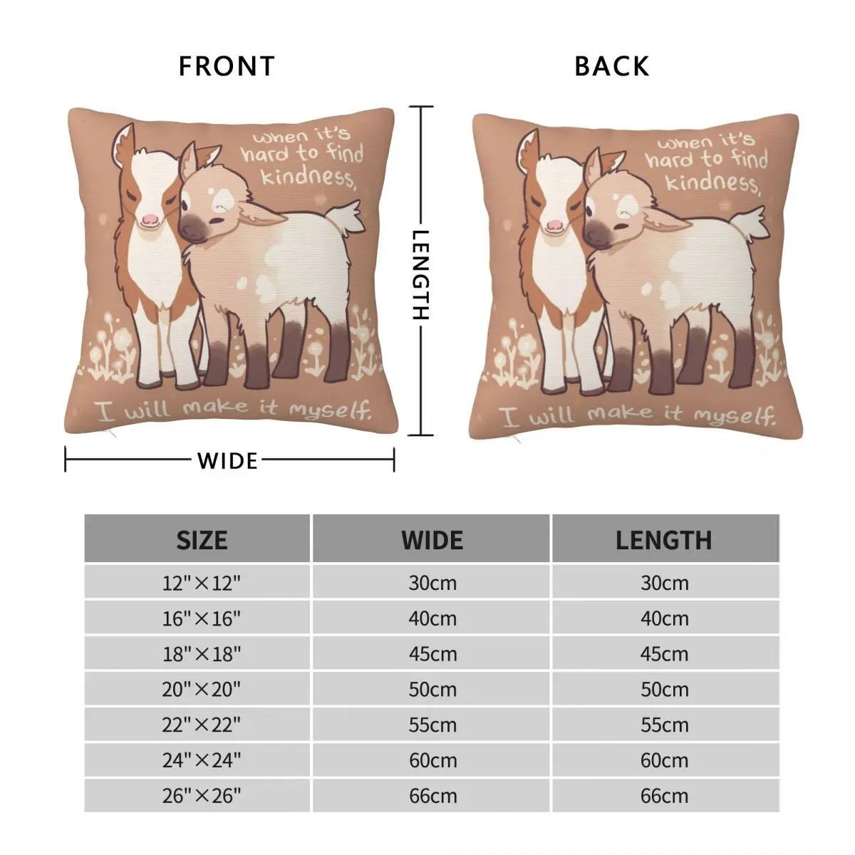 Baby Goats Kindness Mental Health Square Pillowcase Polyester Linen Velvet Creative Decorative Pillow Case Home Cushion Cover