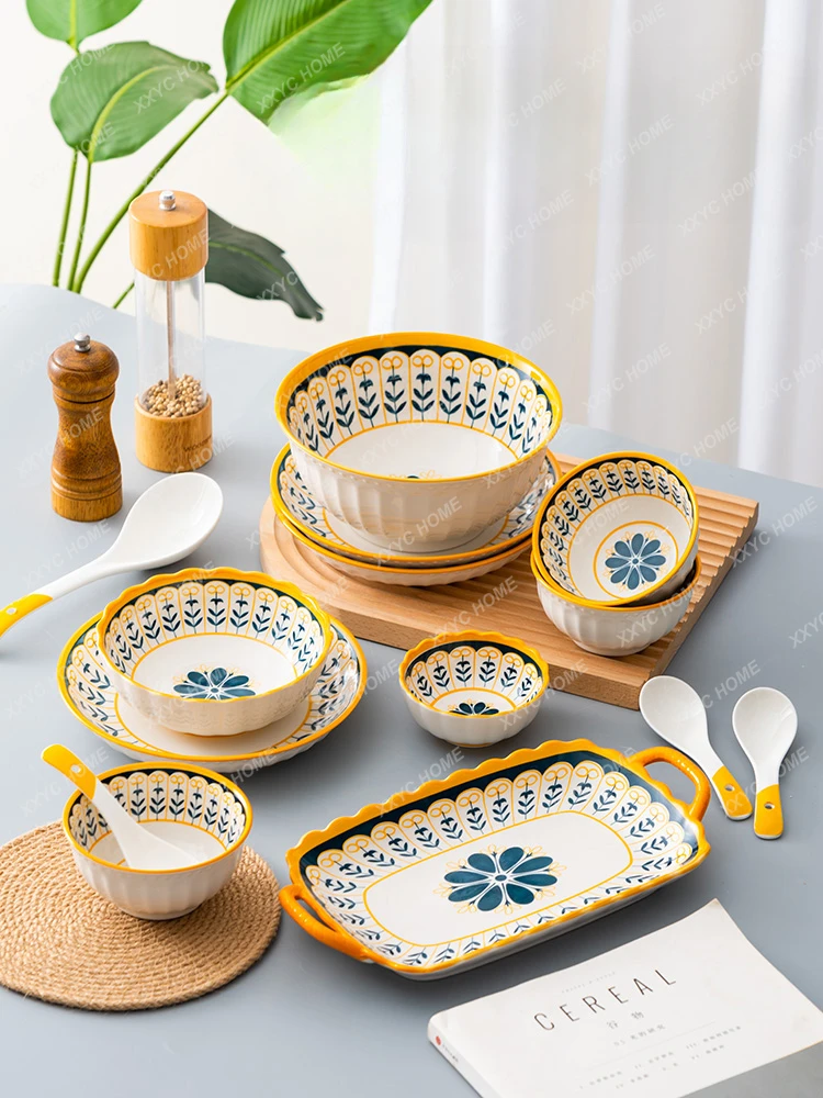 Opportunity Knocks Ceramic Set Household Bowls and Dishes Tableware Nordic Creative and Slightly Luxury Underglaze Dishes