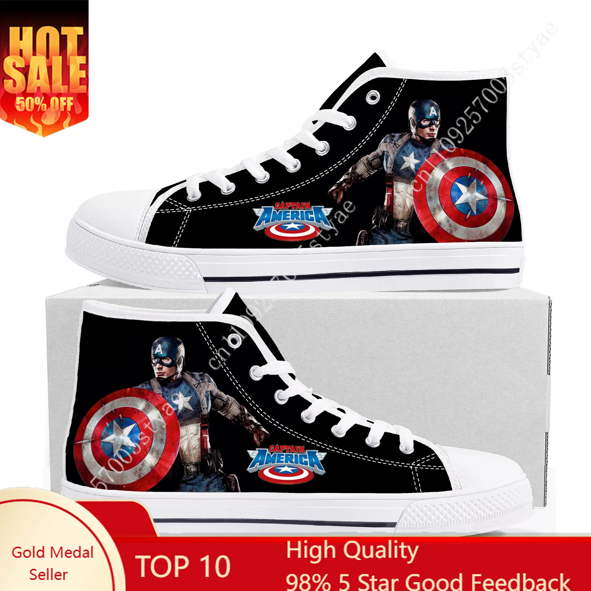 

Marvel Captain America High Top Sneakers Mens Womens Lightweight Flat Casual Sneakers