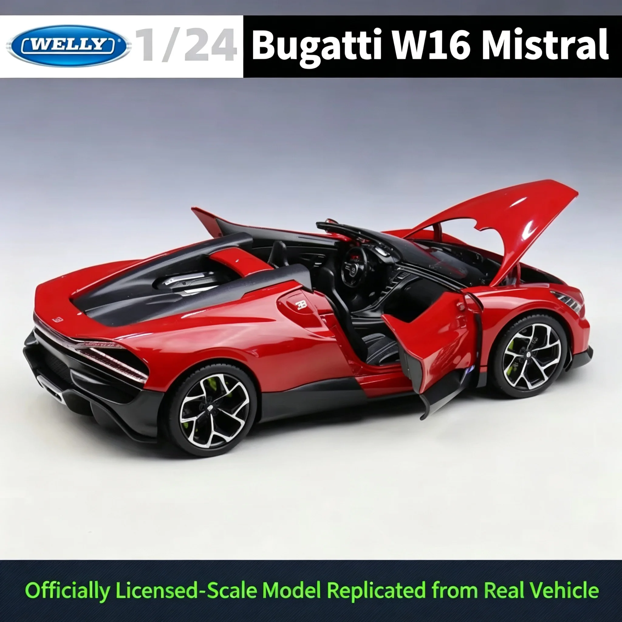 WELLY 1:24 Bugatti W16 Mistral Roadster Hypercar Alloy Die-Cast Model, Officially Licensed Collector's Edition view 3